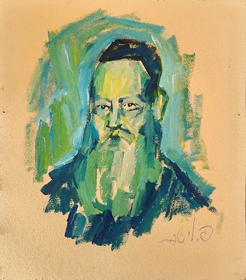 פנחס ליטבינובסקי (1894-1985) . דמות רב, 
שמן על קרטון, 
45x40 ס"מ. 
חתום.