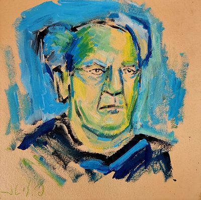 פנחס ליטבינובסקי (1894-1985). דיוקן דוד בן גוריון, 
שמן על קרטון, 
33x33 ס"מ. 
חתום.