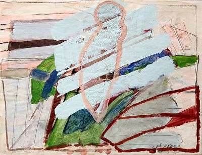 שמעון אבני (נ.1932). מופשט 1984, 
שמן ואקוורל על נייר, 
50x65 ס"מ. 
חתום ומתוארך.