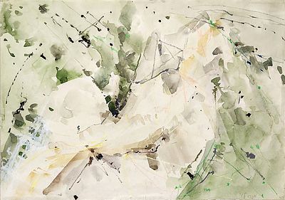 חנה לוי (1914-2002) . מופשט 1976, 
אקוורל על נייר, 
50x70 ס"מ. 
חתום. 
חתום ומתוארך מאחור.