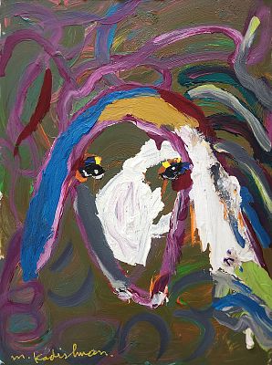 מנשה קדישמן (1932-2015). כבשה ומכחול 1992, 
שמן על בד, 
80x60 ס"מ. 
חתום. 
וחתום ומתוארך 