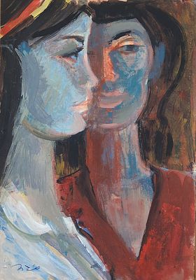 אליהו סיגרד (1901-1975). נשים, 
גואש על נייר, 
25x17.5 ס"מ. 
חתום.