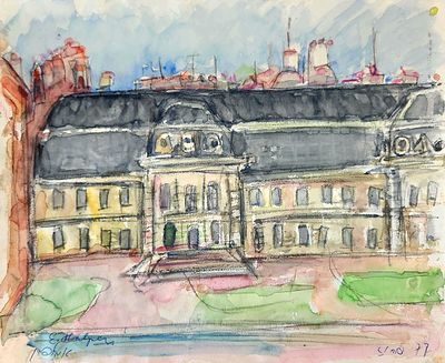 אלחנן הלפרן (1914-1995). פריז 1977, 
אקוורל על נייר, 
25x30 ס"מ. 
חתום ומתוארך.