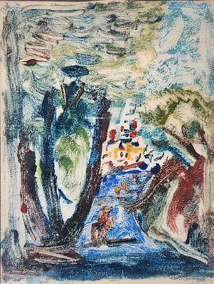 יצחק פרנקל פרנל (1981 - 1899). בדרך לצפת, 
אקוורל על נייר, 
30x23 ס"מ. 
חתום.