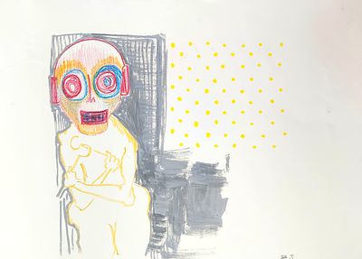 בזוקה ג'ו. דמות, 
פנדה וגואש על נייר, 
30x42 ס"מ. 
חתום.