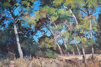 רוברט רוזנברג. נוף בית אורן, 
שמן על בד, 
40x60 ס"מ. 
חתום.