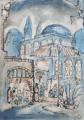 יוסי שטרן. דמויות בעיר העתיקה, 
שמן על בד, 
70x50 ס"מ. 
חתום.