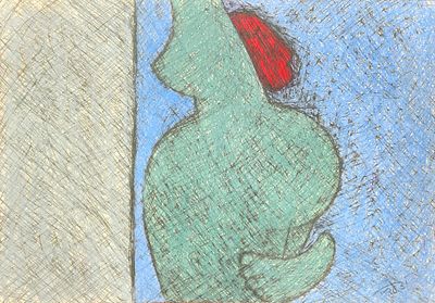 איציק עדי (1998 - 1940). דמות, 
שמן ועיפרון על נייר, 
35x50 ס"מ. 
חתום.