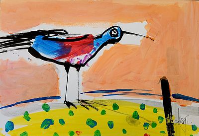 לאו ריי (נ.1950). ציפור, 
גואש על נייר, 
34x49 ס"מ. 
חתום.