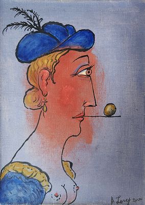 בני בנימין לוי (2010 - 1940) . דמות בפרופיל, 
שמן על בד, 
28x20 ס"מ. 
חתום. 
הבד לא מתוח על עץ.