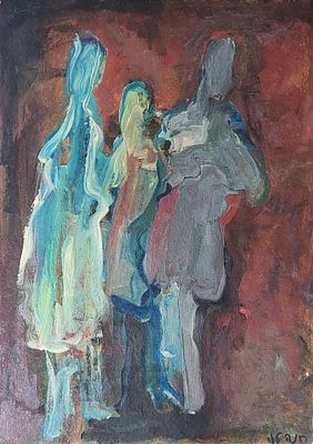 חנה לוי (1914-2002). דמויות, 
שמן על קרטון, 
70x50 ס"מ. 
חתום.