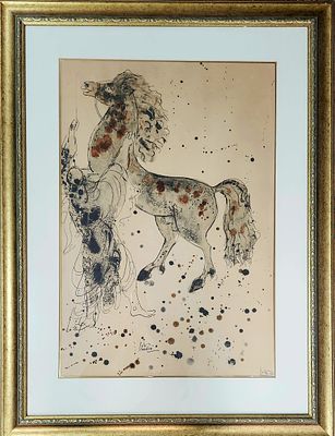 ראובן רובין (1893-1974). סוס ופרש, 
ליטוגרפיה, 
75x50 ס"מ. 
104x78 ס"מ כולל מסגרת. 
חתום.