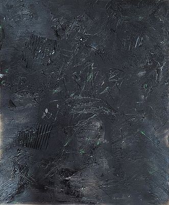 דוד כפתורי (1923-2001) . ללא כותרת, 
שמן וקולאז' על בד, 
60x50 ס"מ. 
חתום מאחור.