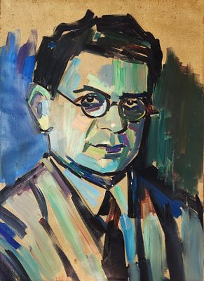 פנחס ליטבינובסקי (1894-1985). דיוקן, 
גואש על נייר, 
72x52 ס"מ. 
לא חתום.
