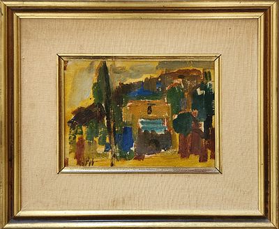 שמואל טפלר (1918-1998). נוף מופשט, 
שמן על קרטון, 
17x23 ס"מ. 
חתום.