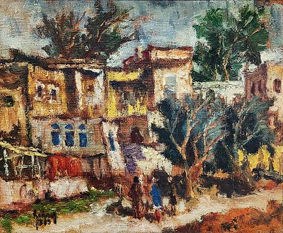 יהודה רודן (1916-1985). נווה צדק תל אביב, 
שמן על בד, 
38x45 ס"מ. 
חתום.