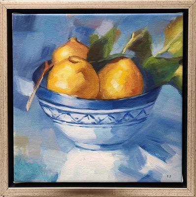 איתן פריד. טבע דומם, לימונים, 
שמן על בד, 
28x28 ס"מ. 
חתום.
