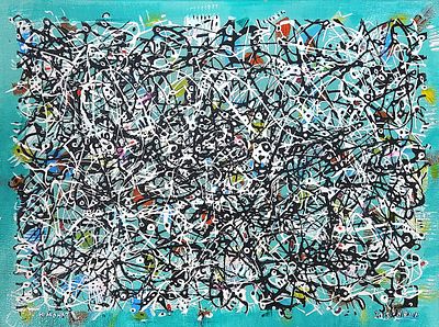 חיים מחט. קומפוזיציה 2018, 
אקריליק על בד, 
30x40 ס"מ. 
חתום ומתוארך.