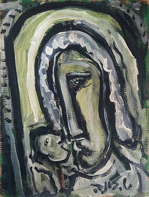 שמואל בונה (1930-1999). דמות, 
שמן על קרטון, 
37x28 ס"מ. 
חתום.