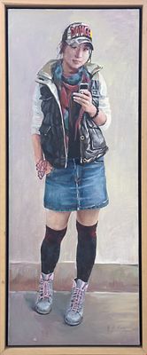 Li Ning, Senza titolo, 2010. Li Ning, SENZA TITOLO, 2010, Olio su tela, 179x79 cm.Autentica 