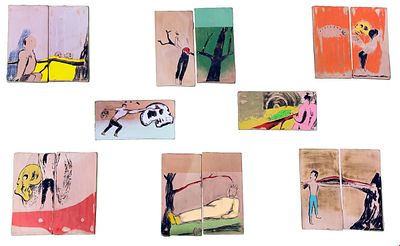 Enzo Cucchi, Ero&egrave;, 2003. Enzo Cucchi, ERO&Egrave;, 2003, Stampa colorata a mano su mattoni, 29x14,5 cm 