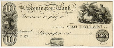 Scarce $10 Connecticut Stonington Bank Neptune 18__. This lot is coming from the estate of a 