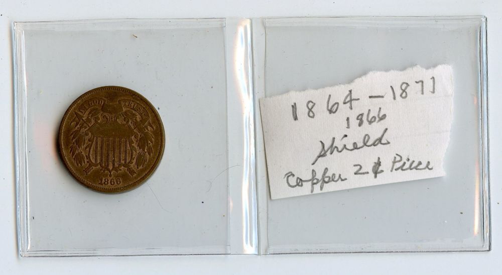 Scarce Antique US Coin Collectors Two Cents 1866. This lot is coming from the estate of a 
