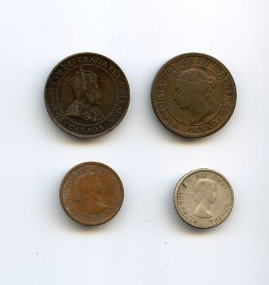 Scarce Set 4 Canadian Antique Coins. This lot is coming from the estate of a deceased collector 