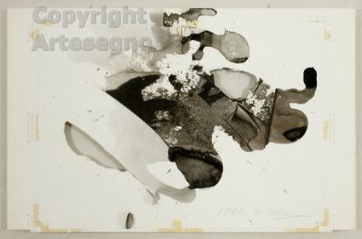 Shozo Shimamoto (1928-2013) - Ink and holes on paper FramedWork displayed and published in the 