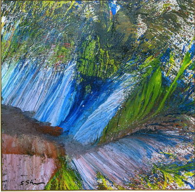 Shozo Shimamoto (1928-2013) - Acrylic and glass shards on canvas FramedPhoto certificate by the 