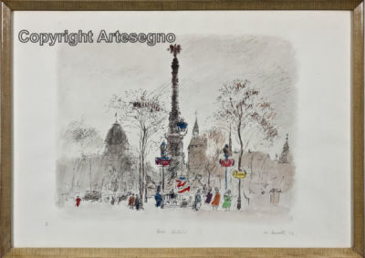 Michele Cascella (1892-1989) - Watercolor and India ink on paper 
cm 35x50 
1953 
Paris, Chatelet 