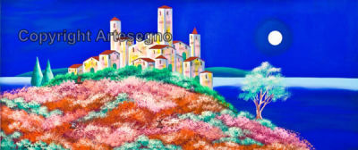 Paolo da Norcia (1953) - Oil on canvas 
cm 60x140 
2002 
Campo di fiori, Notturno Unframed Signed 