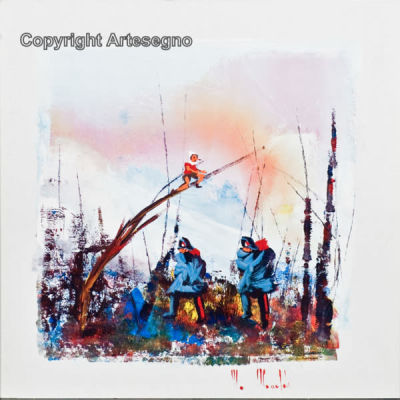 Marco Monaldi (1949) - Oil on cardboard 
cm 30x30 
Senza titolo Unframed Signed bottom right