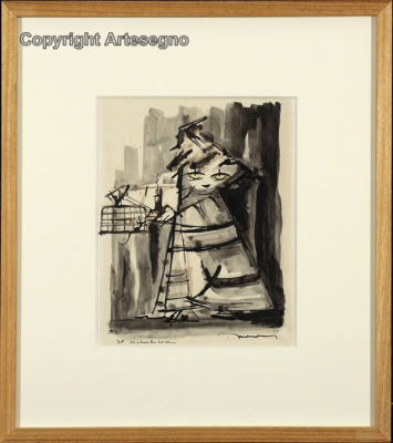 Mino Maccari (1898-1989) - India ink painted in watercolor on paper 
cm 32x23 
Il disturbatore 