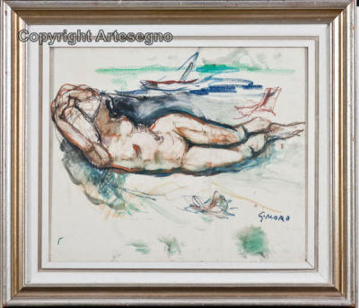 Gino Moro (1901-1977) - Mixed media on paper on canvas 
cm 50x60 
Senza titolo Framed Signed 