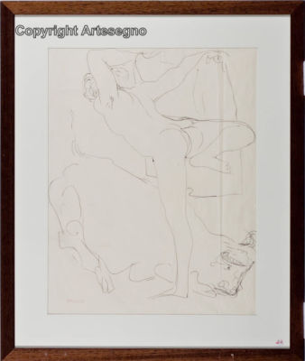 Salvatore Fiume (1915-1997) - Ball-point pen on paper 
cm 56x44 
Senza titolo Framed Signed bottom left