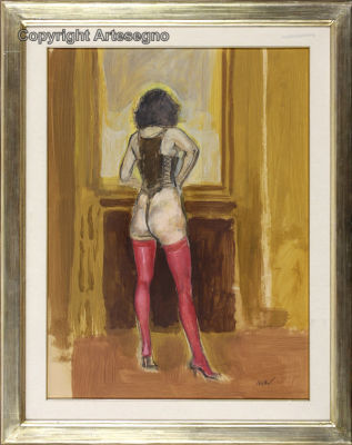 Alberto Sughi (1928-2012) - Mixed media on paper on canvas 
cm 80x60 
Senza titolo Framed Signed 