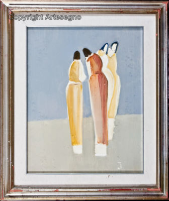 Ada Zanon (1927) - Oil on canvas 
cm 50x40 
1970' 
La commedia Framed Signed and dated on the reverse