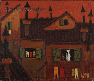 Dino Leonardi (1917) - Oil on canvas on wood panel 
cm 60x70 
Case di Bologna Unframed Signed 
