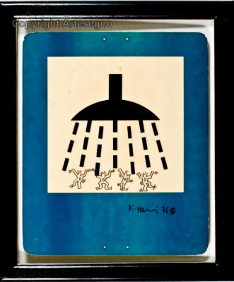 Keith Haring (1958-1990) - Black marker on fiberglass sign 
cm 60x50 
1986 
Untitled Framed Signed 