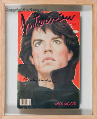 Andy Warhol (1928-1987) - Magazine 
cm 43x27 
1984 
Interview, Mick Jagger Framed Signed bottom left