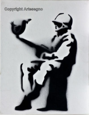 Banksy (1974) - Acrylic on canvas cardboard 
cm 25x20 
2015 
Senza titolo Unframed Artist's label 