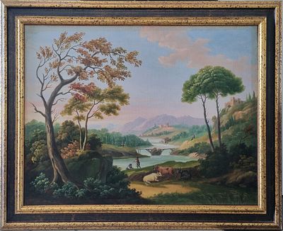 Giuseppe Zais (attr.) (1709-84) Paesaggio fluviale con pastori, 1770/80 Olio... - Giuseppe Zais 