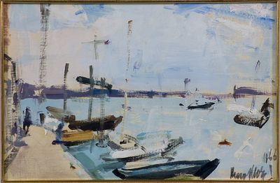 Neno Mori (1899-1968) Zattere, 1966 Olio su tavola cm 20x30 Firma e data in... - Neno Mori 