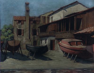 Angelo Maria Crepet (1885-1974) Senza titolo Olio su tavola cm 30x38 Firma in... - Angelo Maria 