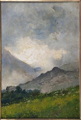 Lorenzo Delleani (1840-1908) In montagna, 1890 Olio su tavola cm 48x62 Timbro... - Lorenzo 