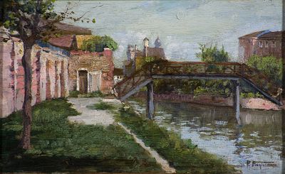 Pietro Fragiacomo (1856-1912) Senza titolo, 1900/1905 Olio su tavola cm 19x31... - Pietro 