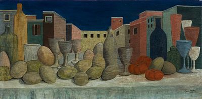 Manolo Borromeo (XX sec.) Senza titolo, 1952 Olio su tavola cm 31x63 Firma e... - Manolo Borromeo 