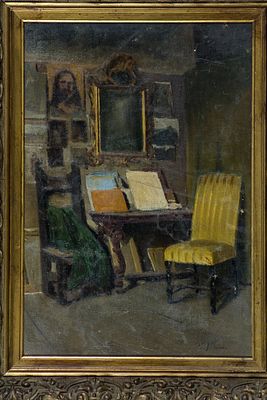 Domenico Induno (1815-1878) Lo studio del pittore, sec. XIX Olio su cartone... - Domenico Induno 