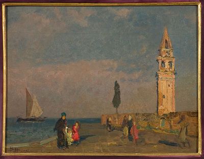 Beppe Ciardi (1875-1932) Mazzorbo, 1920ca Olio su tavola cm 30x40 Firma in... - Beppe Ciardi 